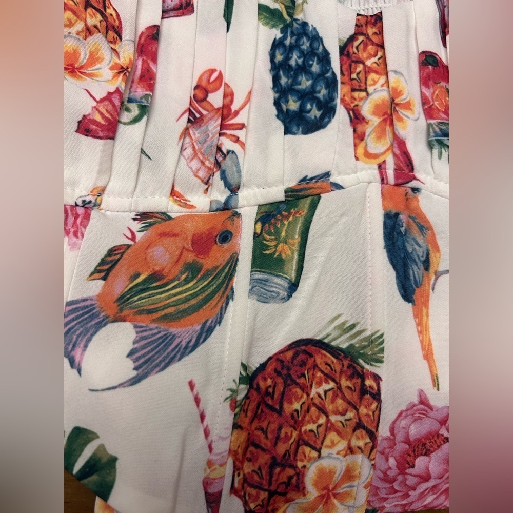 Mine Pina Colada Tropical Top Corset Crop Multicolor Puff Sleeve Size M NWOT - Picture 10 of 14